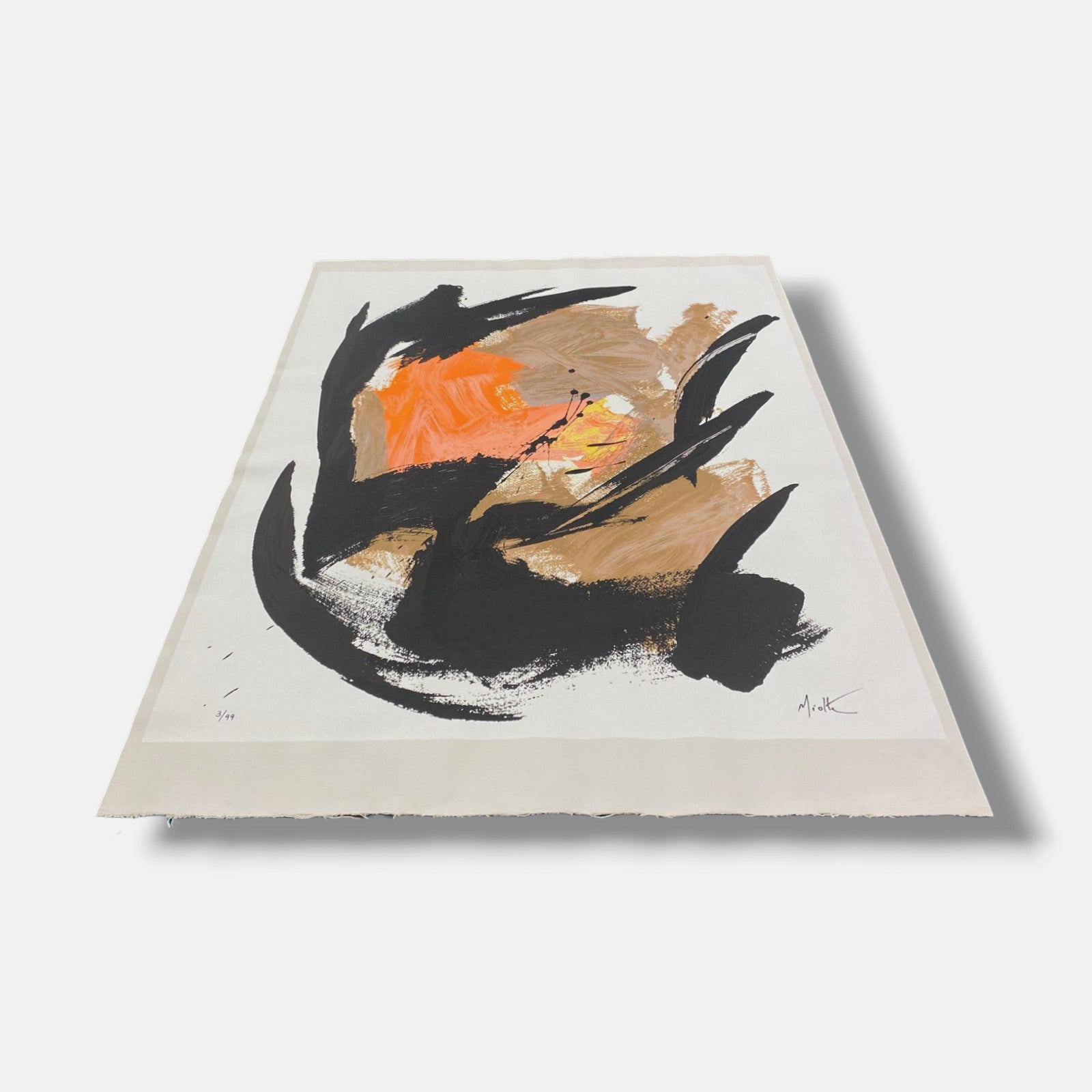 Jean Miotte "Mancha Naranja Central" H.C. Limited Signed Wall Art | 95 x 65 cm