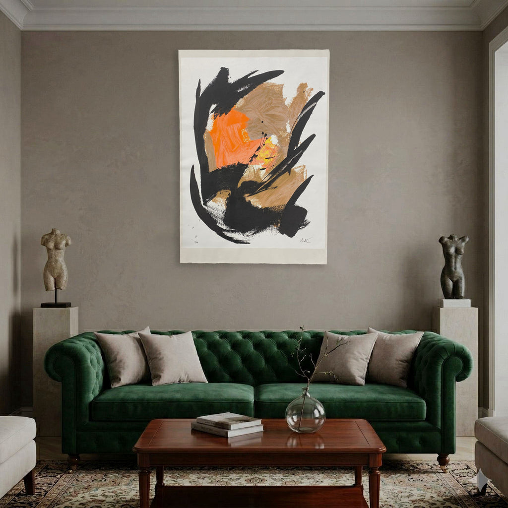 Jean Miotte "Mancha Naranja Central" P.T. Limited Signed Wall Art | 95 x 65 cm