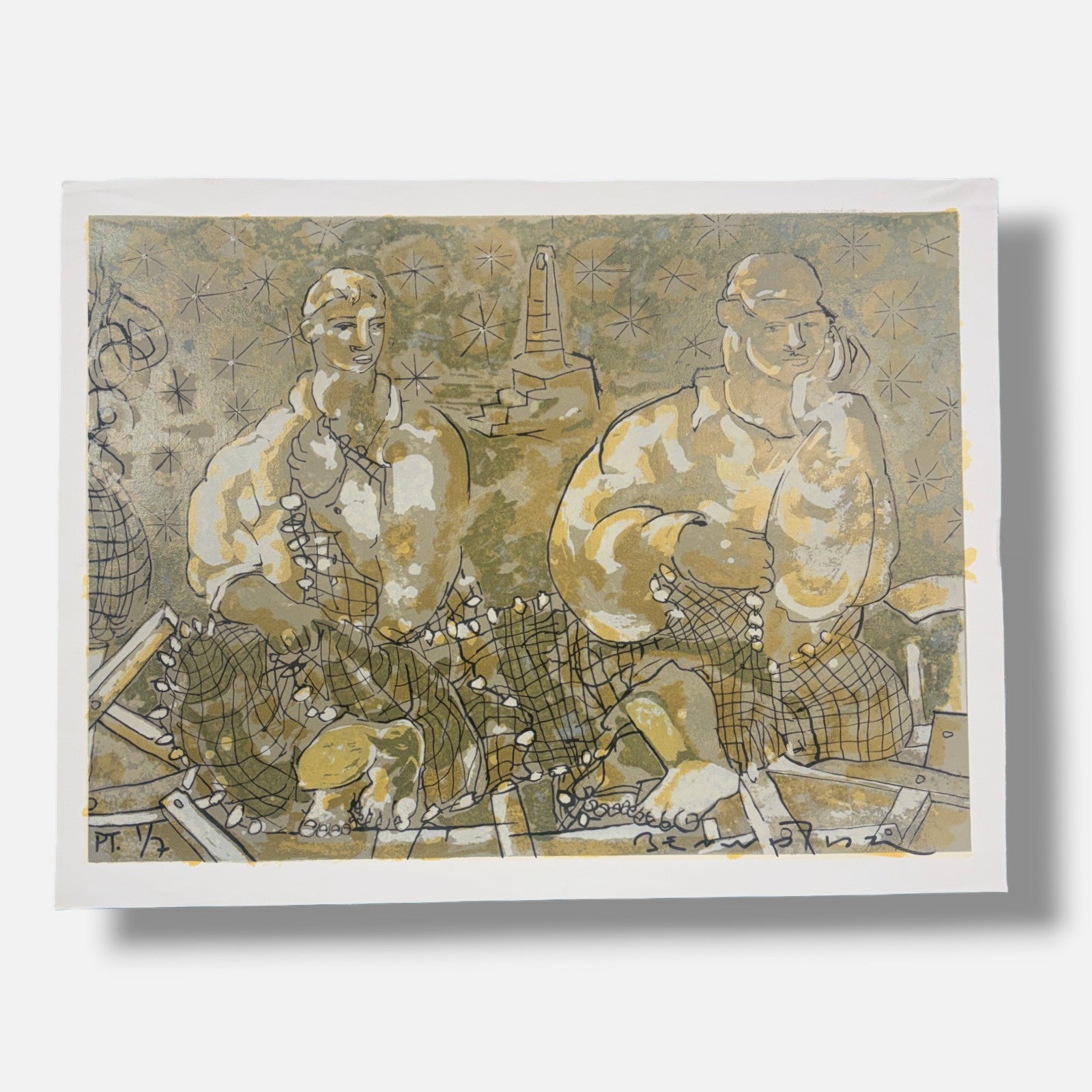 Joan Bennàssar Vives "Tardo al Mol" P.T. 2000 Limited Signed Wall Art 50Lx70W cm